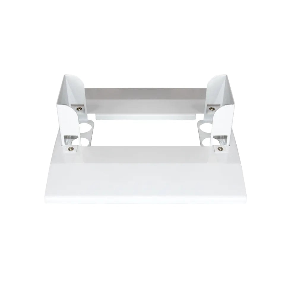 White metal stand with curved design on a white background