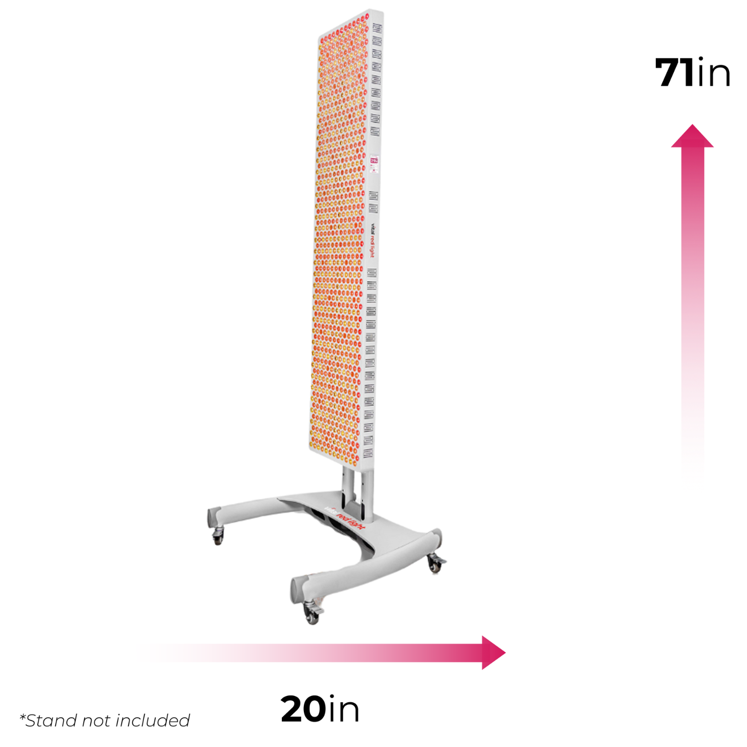Tall display stand with dimensions indicated on a white background