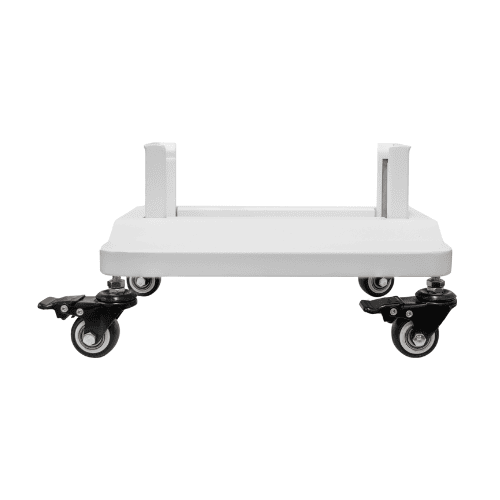 White platform with wheels on a white background
