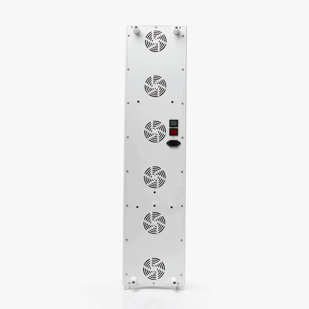 Rectangular white panel with multiple circular vents on a white background