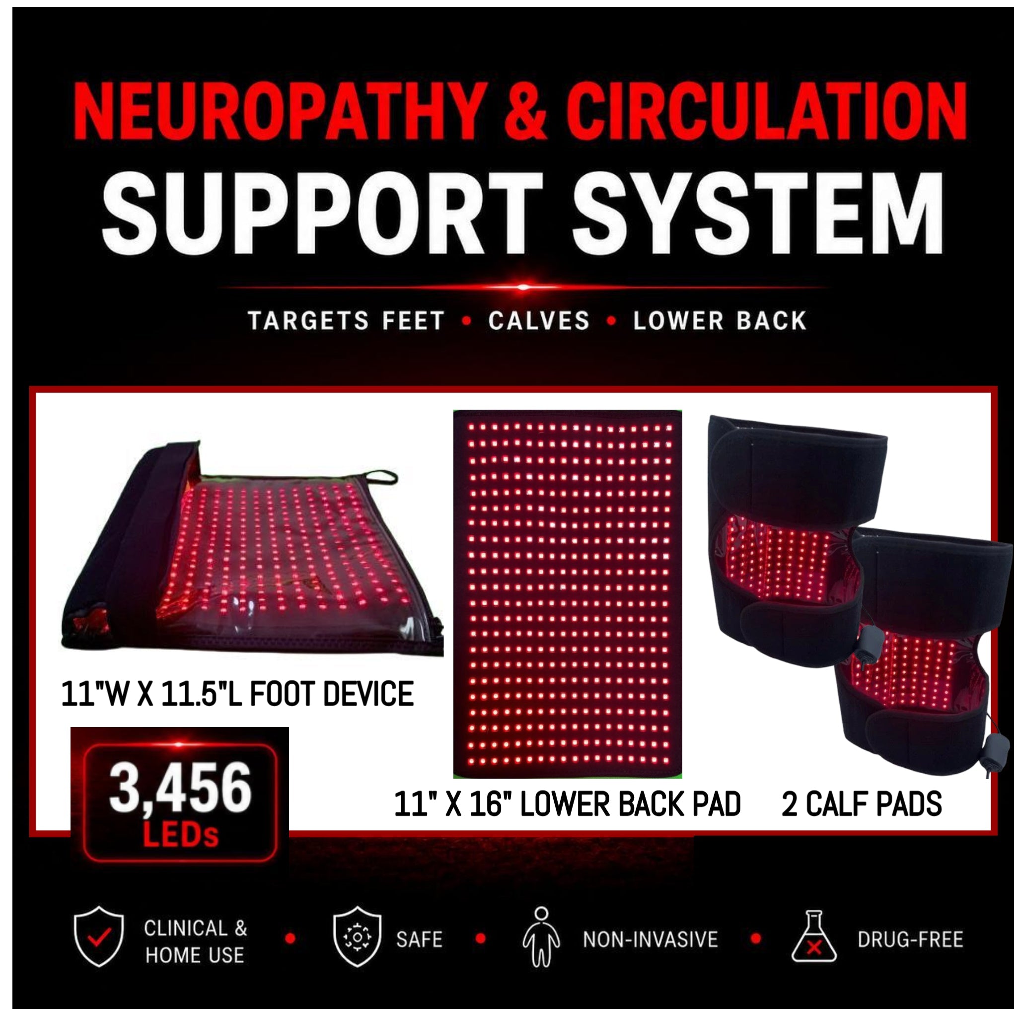 Red Light Pro Pad Kit for Feet & Legs