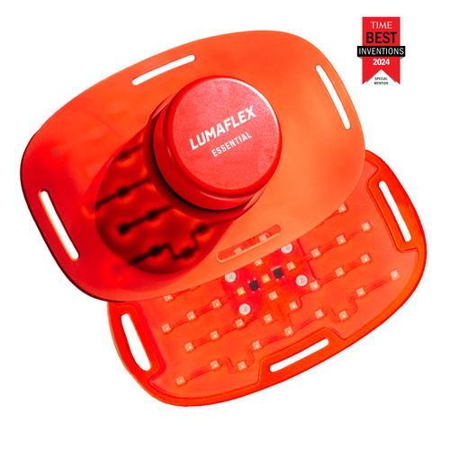 Red Lumaflex essential product on a white background with 'Time' magazine best inventions badge.