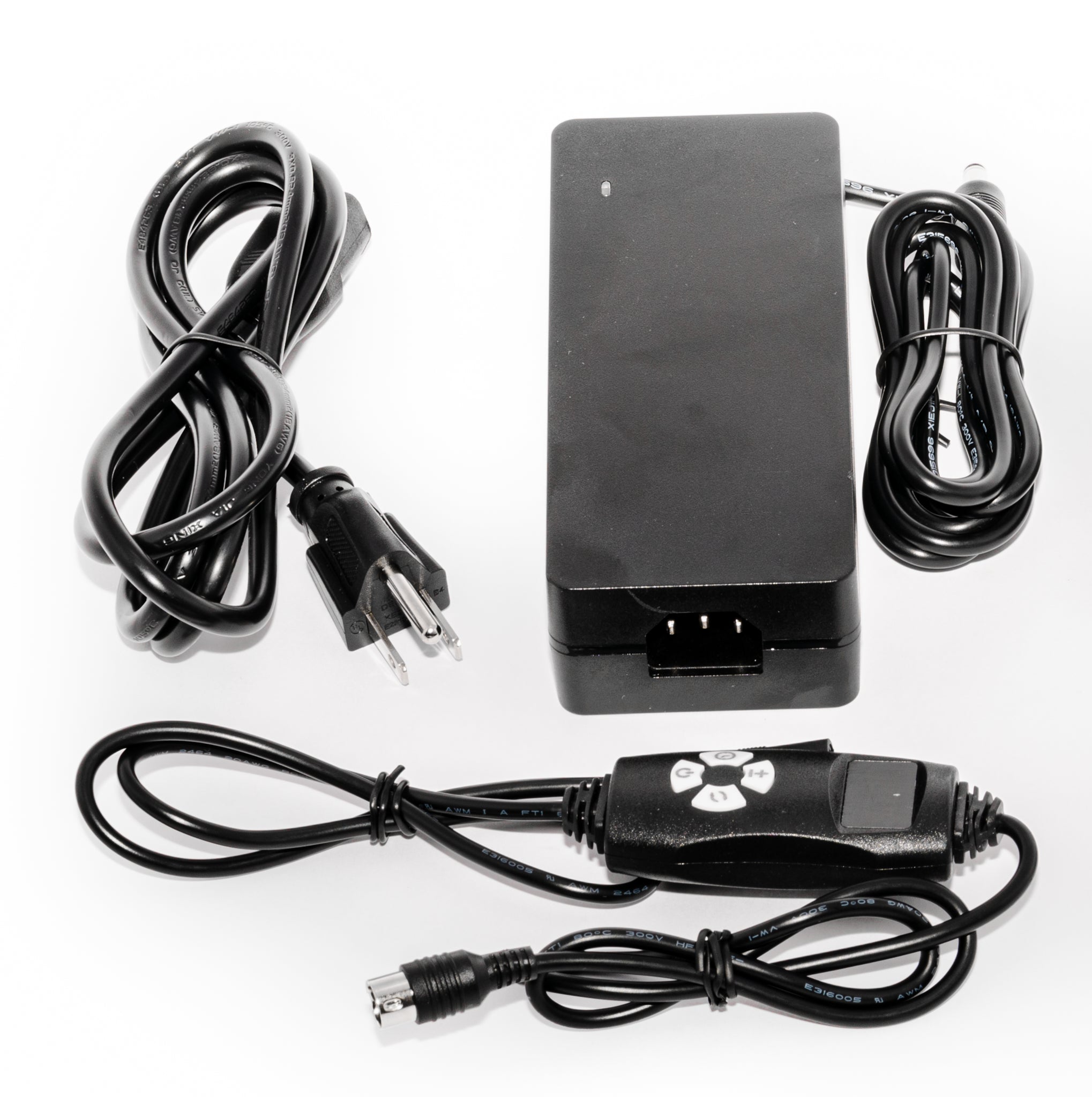 Electrical adapter with multiple cables on a white background