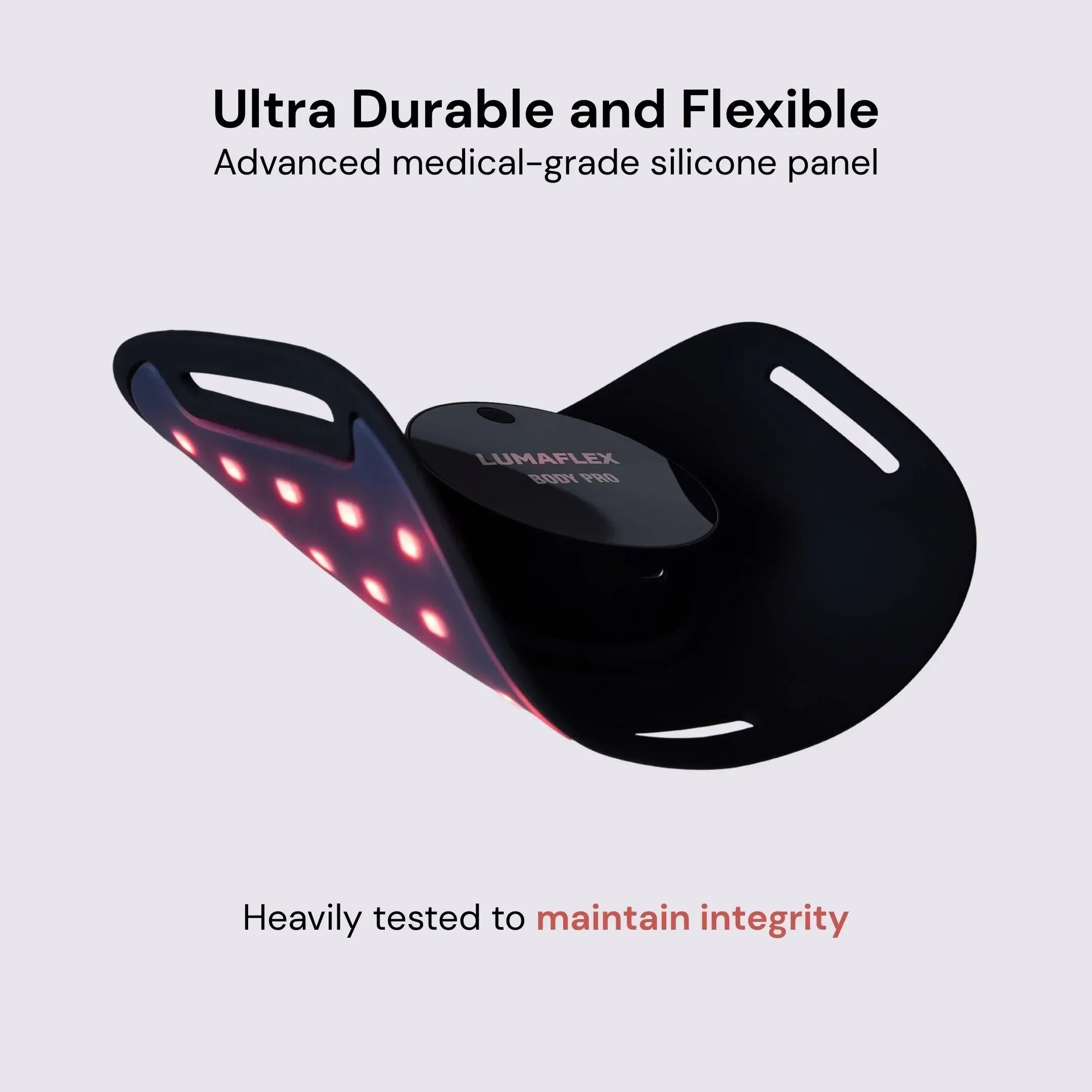 Advanced medical-grade silicone panel with red LED lights on a light gray background