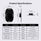 Product specifications of a device with dimensions and technical details.