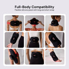 Flexible silicone panel with long and short strap for full-body compatibility, shown on various body parts.