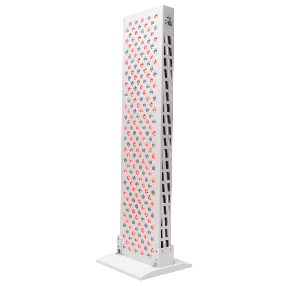 Tall  red light teraphy vertical tower  on a white background
